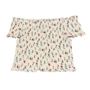 Iris White Floral Smocked Off the Shoulder Top
